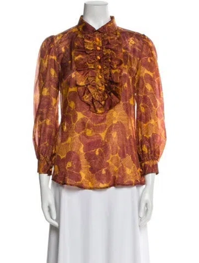Pre-owned Just Cavalli Printed Three-quarter Sleeve Blouse In Orange