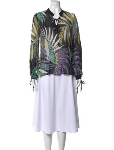 Pre-owned Just Cavalli Printed Tie Neck Blouse In Black