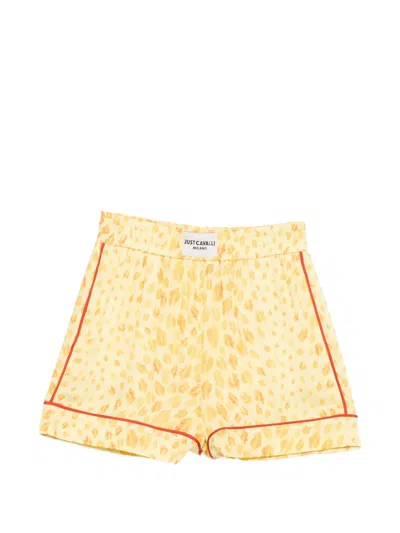 Just Cavalli Printed Trim Shorts In Yellow