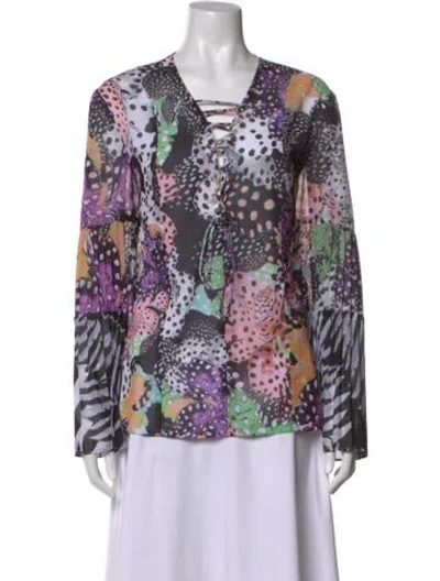 Pre-owned Just Cavalli Printed V-neck Blouse In Black