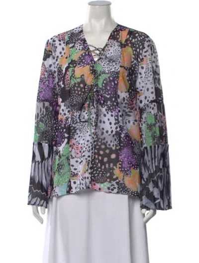 Pre-owned Just Cavalli Printed V-neck Blouse In Black