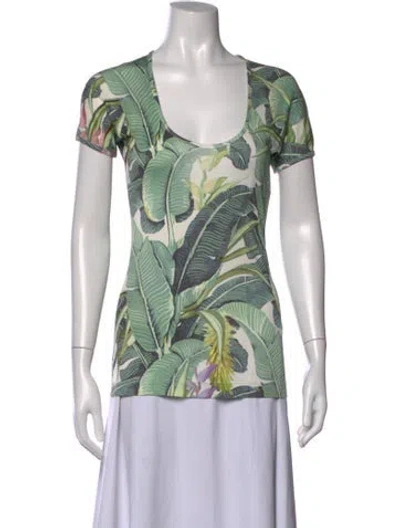 Pre-owned Just Cavalli Printed V-neck Blouse In Green