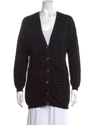 Pre-owned Just Cavalli Printed V-neck Sweater In Black