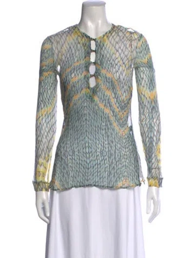 Pre-owned Just Cavalli Printed V-neck Top In Blue