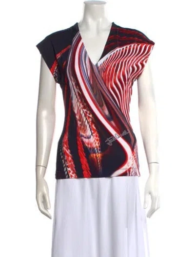 Pre-owned Just Cavalli Printed V-neck Top In Multi