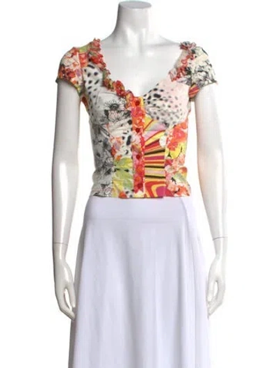Pre-owned Just Cavalli Printed V-neck Top In Neutral