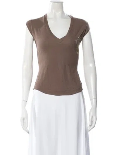 Pre-owned Just Cavalli Printed V-neck T-shirt In Brown