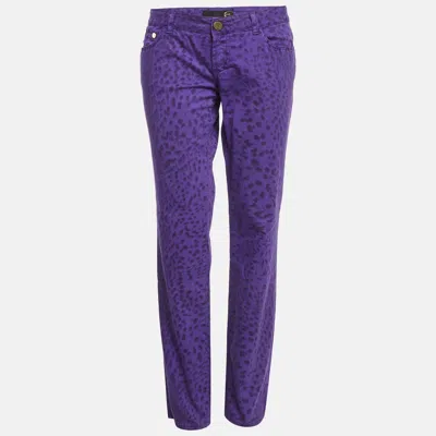 Pre-owned Just Cavalli Purple Denim Leopard Print Straight Fit Jeans L/waist 32"
