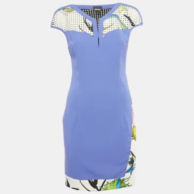 Pre-owned Just Cavalli Purple Floral Print Crepe Perforated Detail Mini Dress S