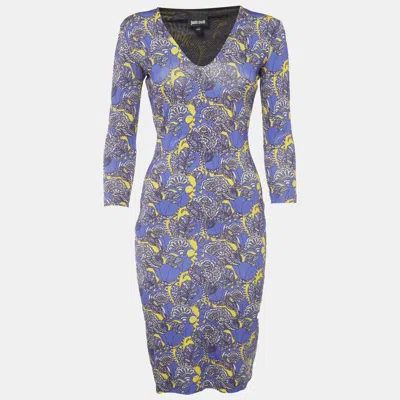 Just Cavalli Purple Floral Print Jersey Midi Dress