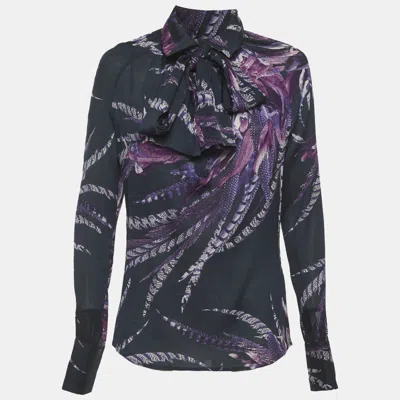 Pre-owned Just Cavalli Purple Floral Printed Silk Top M