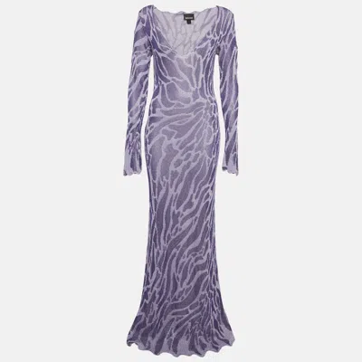 Pre-owned Just Cavalli Purple Jacquard Lurex Knit Wavy Maxi Dress L