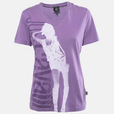 Just Cavalli Purple Printed Cotton V-neck T-shirt