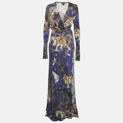 Pre-owned Just Cavalli Purple Printed Jersey Faux Wrap Maxi Dress M