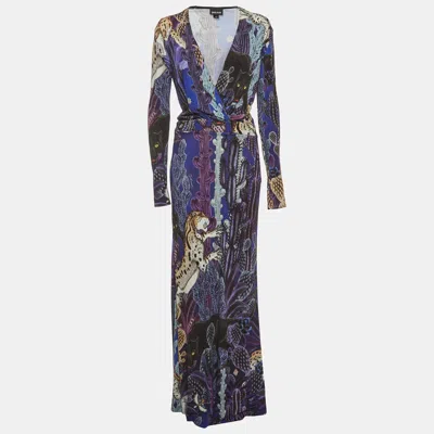 Pre-owned Just Cavalli Purple Printed Jersey Long Sleeve Maxi Dress M