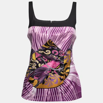 Pre-owned Just Cavalli Purple Printed Satin Sleeveless Top M