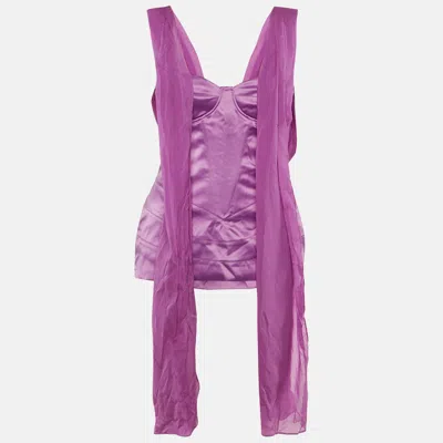 Pre-owned Just Cavalli Purple Satin Detachable Drape Corset Top M