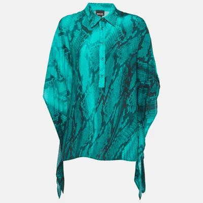 Pre-owned Just Cavalli Python Print Crepe Kaftan Top M In Green