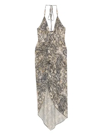 Just Cavalli Pyton-print Jersey Maxi Dress In Grey