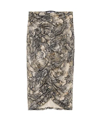 Just Cavalli Pyton-print Lurex Midi Skirt In Almond Beige