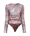 Shop Just Cavalli Pyton-print Tulle Bodysuit In Gray