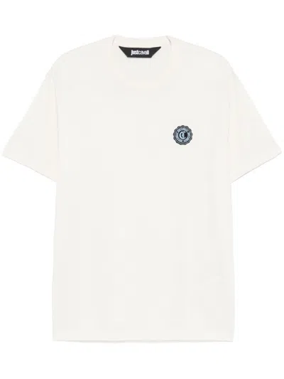 Just Cavalli Raised Logo T-shirt In Neutrals