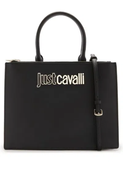 Just Cavalli Logo-lettering Faux-leather Tote Bag In Black