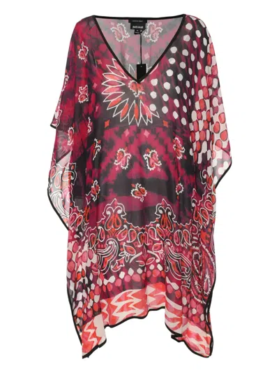 Pre-owned Just Cavalli Chiffon Print Kaftan In Red