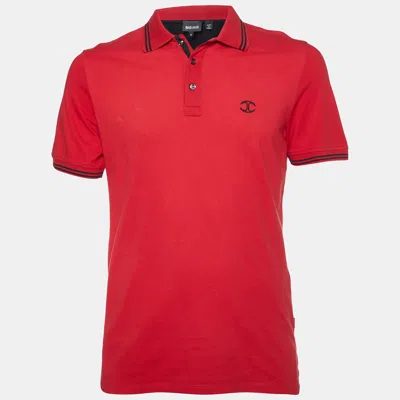 Pre-owned Just Cavalli Red Logo Embroidered Cotton Polo T-shirt M
