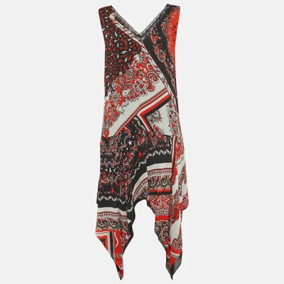 Just Cavalli Red/black Printed Crepe Asymmetric Short Dress