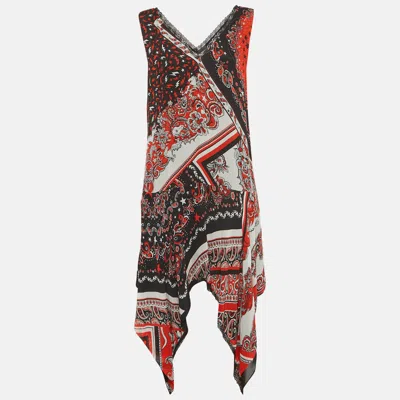 Pre-owned Just Cavalli Red/black Printed Crepe Asymmetric Short Dress M