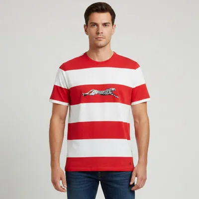 Pre-owned Just Cavalli Red/white Stripe Cheetah Graphic Jersey Crewneck T-shirt Xl