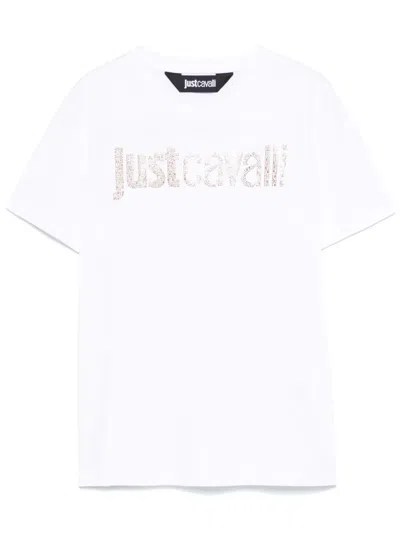 Just Cavalli Rhinestone-logo T-shirt In White
