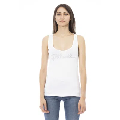 Just Cavalli Rhinestone Logo Tank Top In White
