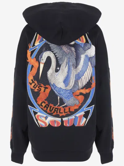 Just Cavalli Rhinestone-embellished Logo Print Sweatshirt In Black