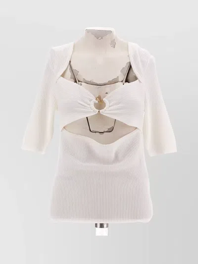 Just Cavalli Ribbed Snake Ring Knit Top In White