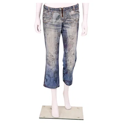 Pre-owned Just Cavalli Roberto Cavalli 2000's Capri Blue Floral Jeans