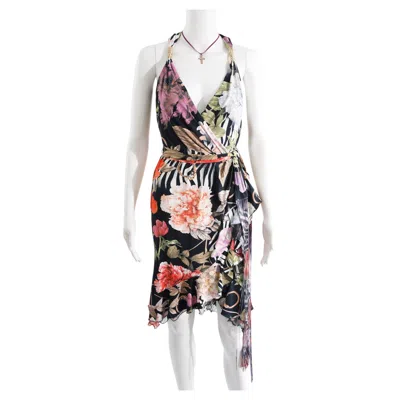 Pre-owned Just Cavalli Roberto Cavalli 2013 Floral Wrap Around Ruffle Mini Dress Size 42 In Gray