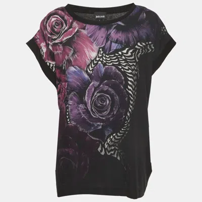 Pre-owned Just Cavalli Roberto Cavalli Black Floral Print Jersey T-shirt L