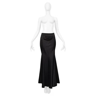Pre-owned Just Cavalli Roberto Cavalli Black Satin Flared Skirt With Gold Stitching
