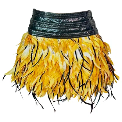 Pre-owned Just Cavalli Roberto Cavalli  S/s 2008 Runway Feather Yellow Mini Skirt