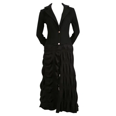 Pre-owned Just Cavalli Roberto Cavalli Long Black Coat With Puckered Wool Fabric