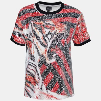Just Cavalli Roberto Cavalli Multicolor Animal Pattern Sequined Crew Neck Top