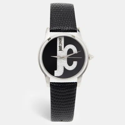 Pre-owned Just Cavalli Roma Jc1l055l0015 Black Dial Stainless Steel Leather Women's Wristwatch 38 Mm