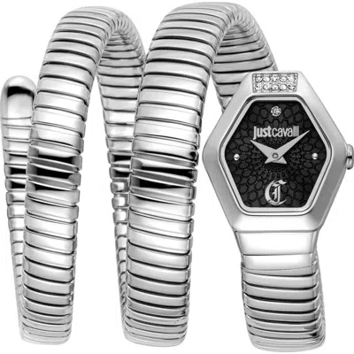 Just Cavalli Romina Snake Wraparound Bracelet Watch, 22.5mm X 28.5mm In Silver