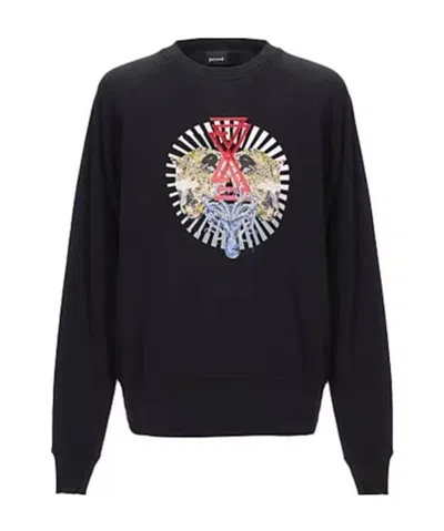 Just Cavalli Round-collar Long-sleeve Hoodie In Black