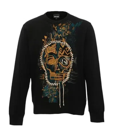 Just Cavalli Round Collar Long Sleeve Sweater In Black