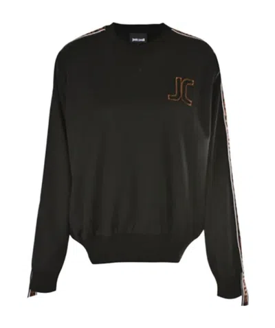 Just Cavalli Round Collar Long Sleeve Sweater In Black