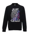 Just Cavalli Round-necked Logo Sweater In Black