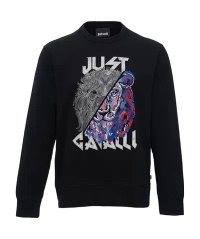 Just Cavalli Round-necked Logo Sweater In Black